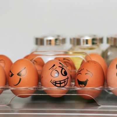 Eggs with face drawings conveying the human range of emotions.